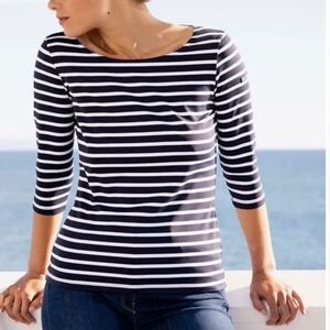 Saint James Navy and White Striped 3/4 Long Sleeve Top Size 8